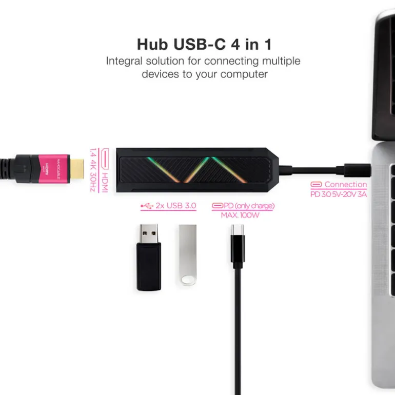 Hub Nanocable USB-C 4 En 1 Negro
