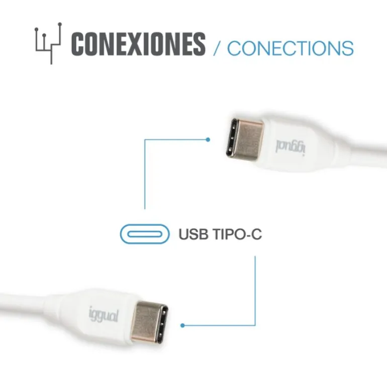 iggual USB-C/USB-C 100 cm Blanco Q3.0 3A - Cable USB