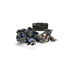 Kit de Conmutador KVM Startech USB de Color Negro de 4 Puertos con Cables y Audio