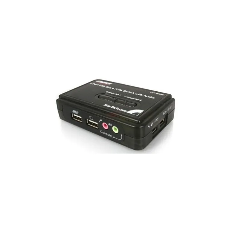 KVM USB Startech 2 Puertos en Color Negro con Audio y Cables