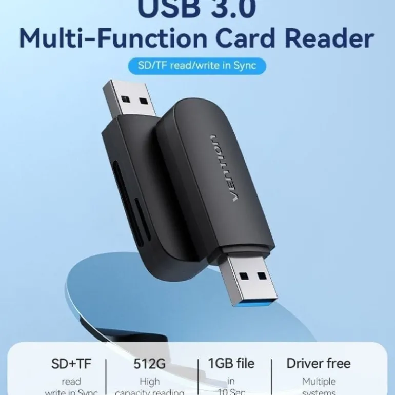 Lector de Tarjetas Vention CLGB0 Externo SD/MicroSD USB 3.0