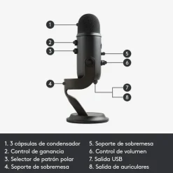 Logitech Blue Microphones Yeti USB Grabación y Transmisión PC Negro - Micrófono