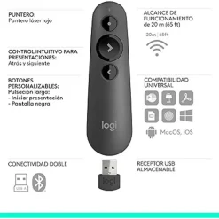 Mando a Distancia Logitech R500s Láser Para Presentaciones Bluetooth Grafito