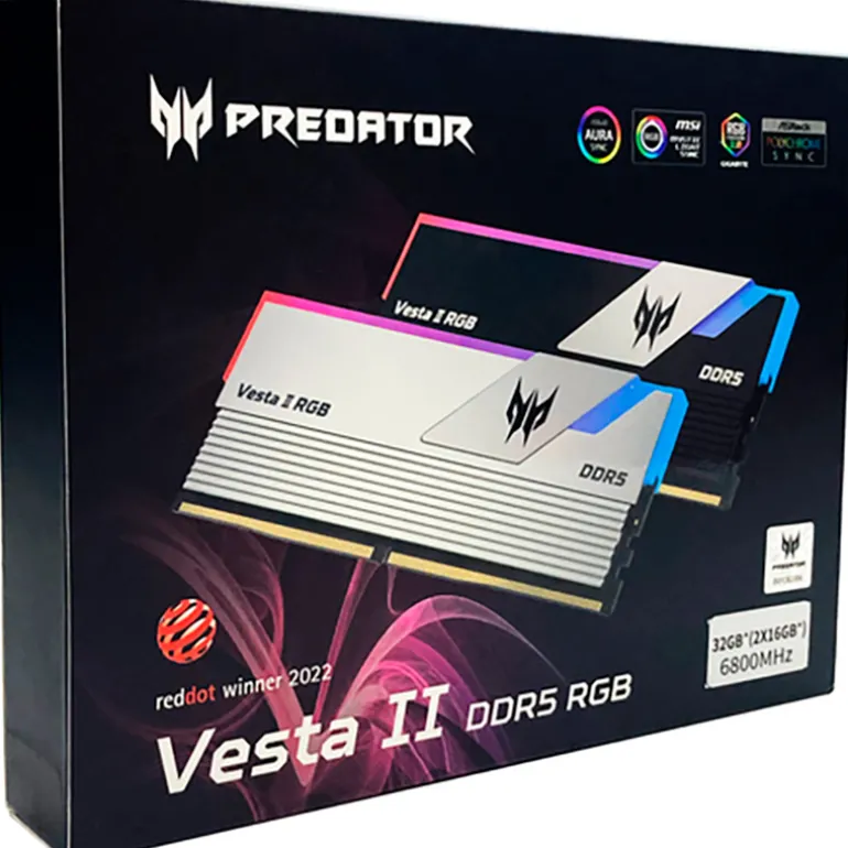 Memoria DDR5 Acer Predator Vesta II RGB 32GB 2x16GB 6000MHz CL32 XMP Plata