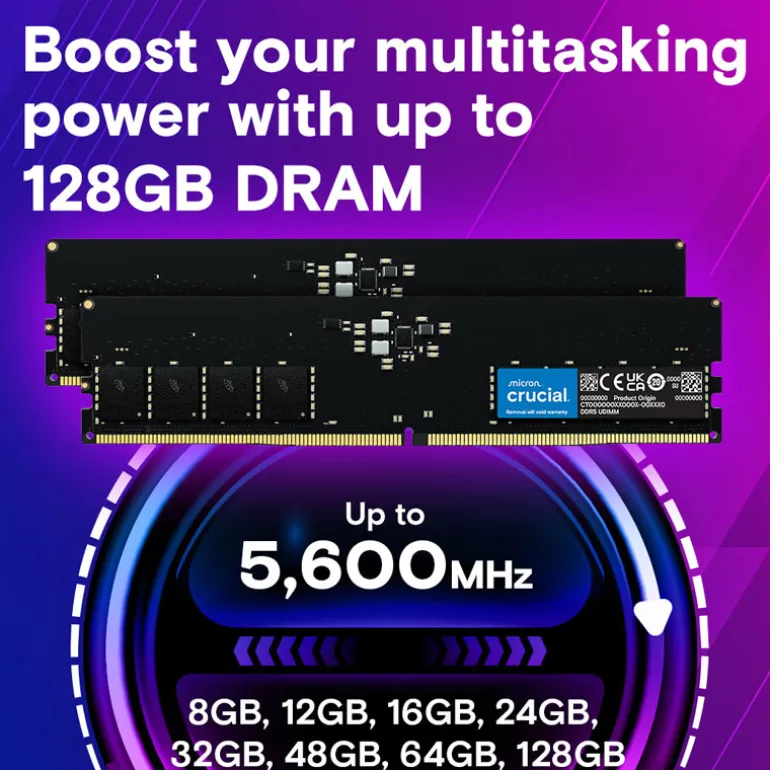 Memoria DDR5 Crucial Classic 16GB 1x16GB 5600MHz CL46 EXPO-XMP Negro Tray