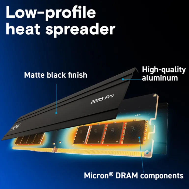 Memoria DDR5 Crucial Pro 32GB 1x32GB 5600MHz CL46 EXPO-XMP Negro Tray