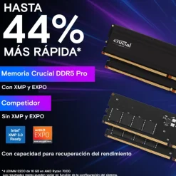 Memoria DDR5 Crucial Pro 96GB 2x48GB 5600MHz CL46 EXPO-XMP Negro