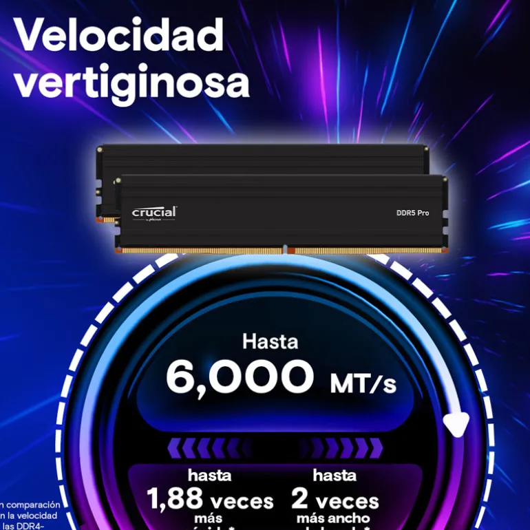 Memoria DDR5 Crucial Pro 96GB 2x48GB 5600MHz CL46 EXPO-XMP Negro