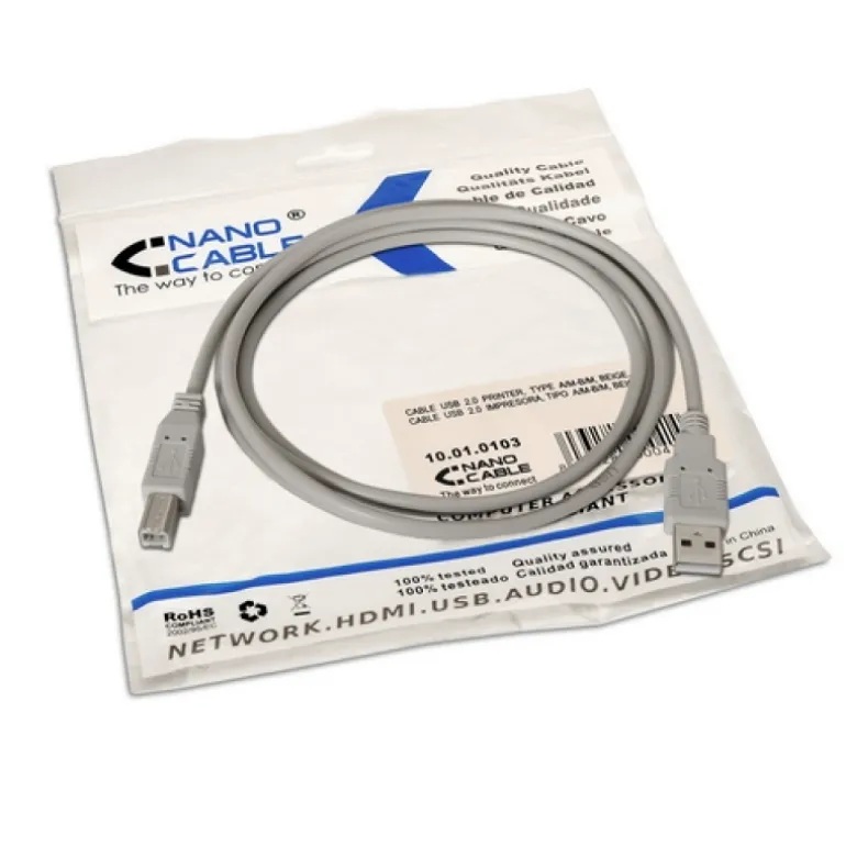 Nano Cable USB 2.0 Impresora A/M-B/M 1m Beige - Cable USB