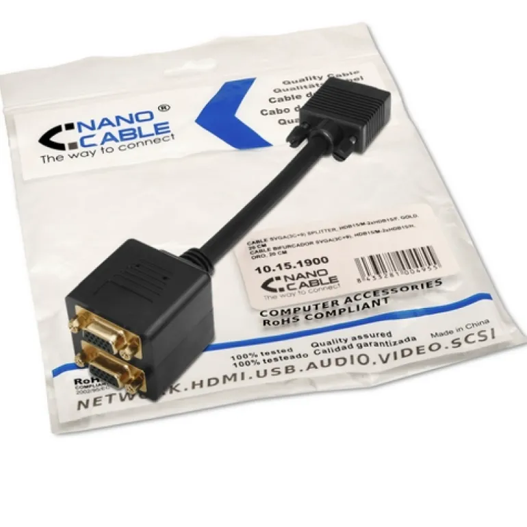 Nanocable Bifurcador VGA 20cm Negro - Cable