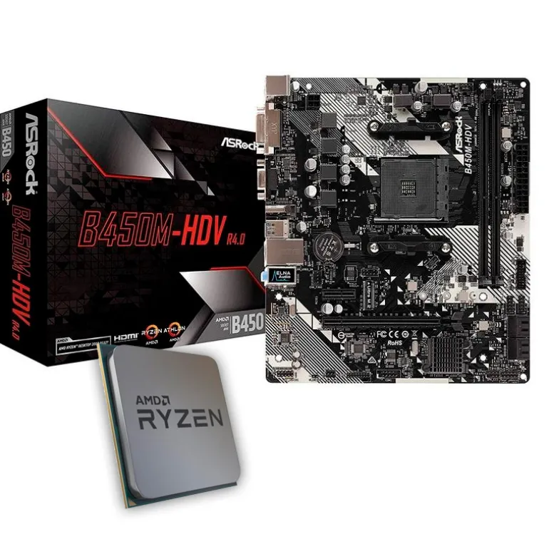 Pack AMD Ryzen 5 4650G 4.2GHz Tray + ASRock B450M-HDV