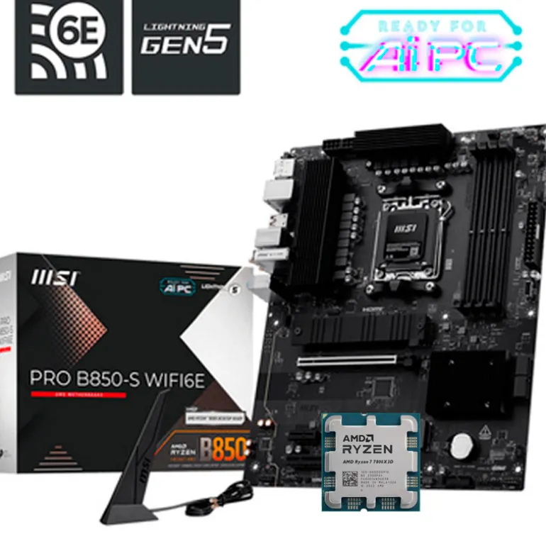 Pack AMD Ryzen 7 7800X3D 5.0GHz Tray + MSI PRO B850-S WIFI6E