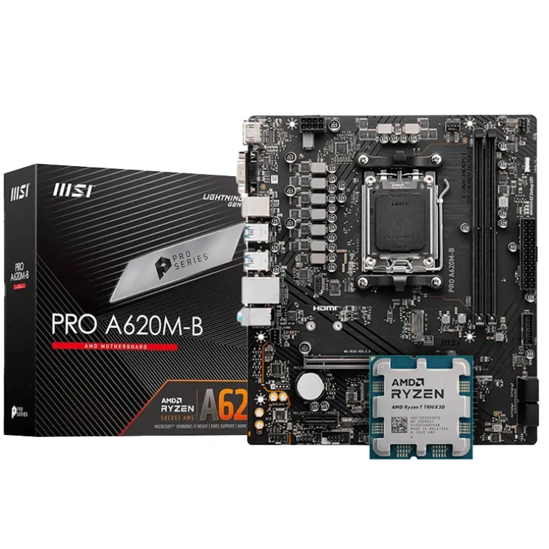 Pack AMD Ryzen 7 7800X3D 5.0GHz Tray + MSI PRO A620M-B Socket AM5
