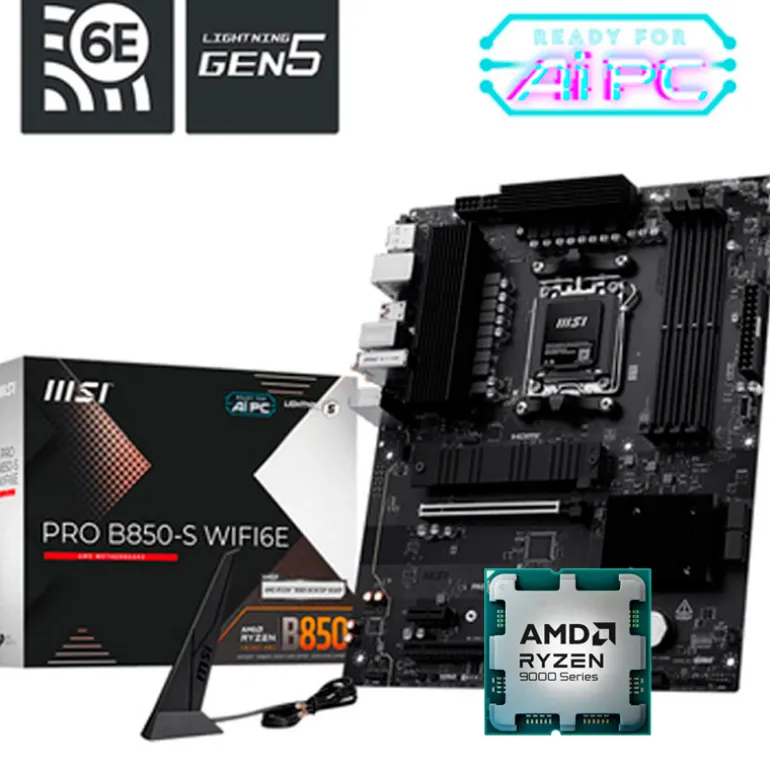 Pack AMD Ryzen 7 9800X3D 5.2GHz Tray + MSI PRO B850-S WIFI6E