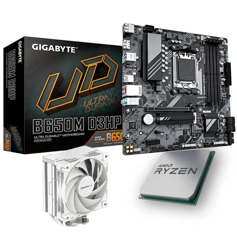 Pack Gigabyte B650M D3HP Socket + AMD Ryzen 5 7600 + DeepCool AK400 Blanco