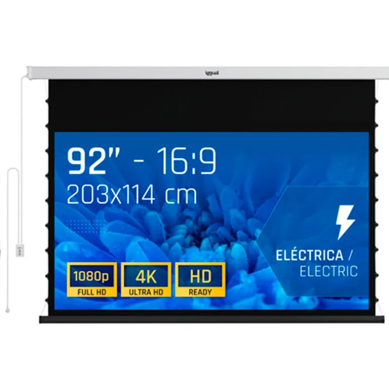 Pantalla Proyección iggual PSIXS203 Eléctrica Tensionada 92" 203x114cm