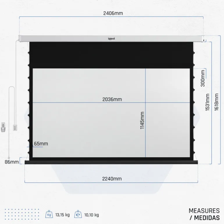 Pantalla Proyección iggual PSIXS203 Eléctrica Tensionada 92" 203x114cm