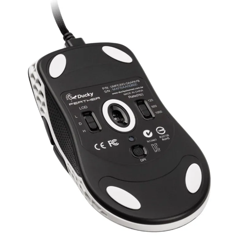 Ratón Ducky Feather Omron Switches 16000 Dpi Negro/Blanco