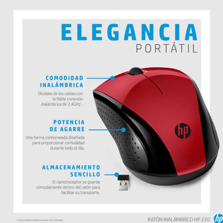 Ratón HP 220 1600 Dpi Inalámbrico Rojo Ocaso
