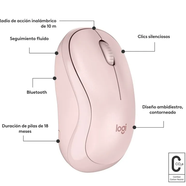 Ratón Logitech M240 Silent 4000 Dpi Óptico Bluetooth Rosa