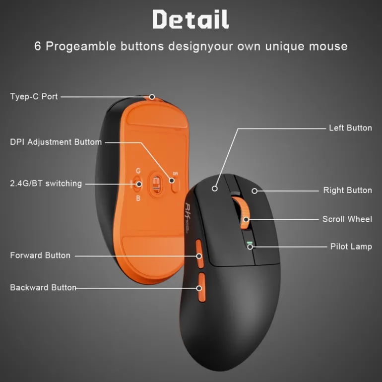 Ratón Royal Kludge RKM30 12000 Dpi 41g Wireless Black Orange