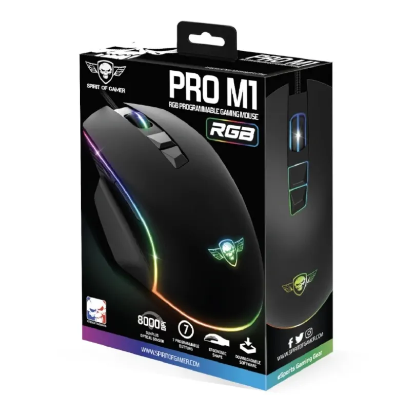 Ratón Spirit of Gamer Pro M1 Gaming 8000 Dpi RGB Negro
