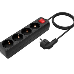 Regleta Aisens Base Multiple 4 Tomas Con Interruptor 1.4 m Negro