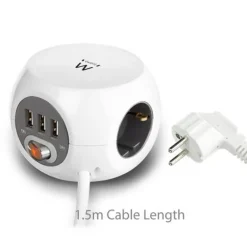 Regleta Ewent EW3939 Cubo 3 Tomas Schuko/USB Blanco