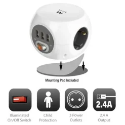 Regleta Ewent EW3939 Cubo 3 Tomas Schuko/USB Blanco