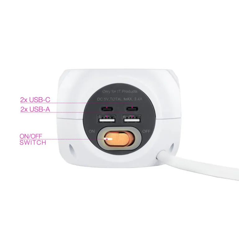 Regleta Nanocable Base Enchufe 2 USB-C + 2 USB-A Blanco