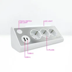 Regleta Nanocable Interruptor 3 Tomas USB-A + USB-C + Blanco