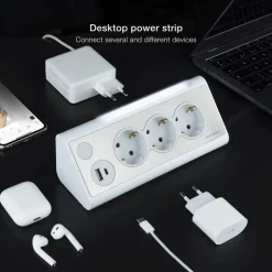 Regleta Nanocable Interruptor 3 Tomas USB-A + USB-C + Blanco