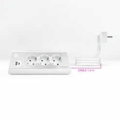 Regleta Nanocable Interruptor 3 Tomas USB-A + USB-C + Blanco