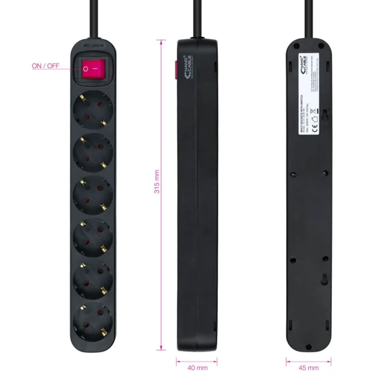Regleta Nanocable Interruptor 6 Tomas 1.4m Negro