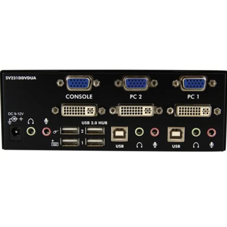 StarTech Conmutador KVM 2Puertos Doble Monitor DVI/VGA Audio 4 Puertos USB - Switch