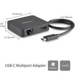 Startech Multipuertos USB-C con Red HDMI 4K y USB-A - Adaptador