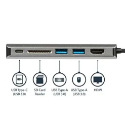 StarTech Multipuertos USB Tipo C a HDMI 4K - Lector SD - 2xA 1xC - PD 3.0 - Adaptador