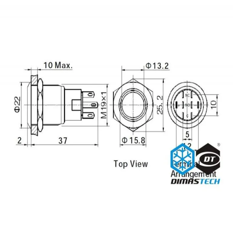 Switch DimasTech 19mm - LED Verde