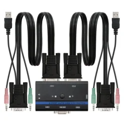 Switch KVM Nanocable 10.12.0001 VGA USB 1U-2PC+Cable Negro
