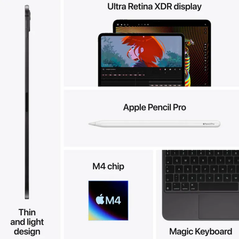 Tablet Apple iPad Pro 2024 Wi-Fi 11" M4 8GB 512GB Negro Espacial iPadOS