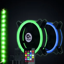 Talius Siroko Twin Pack Doble Aro RGB + Tira LED + Control Remote - Ventilador 12 cm