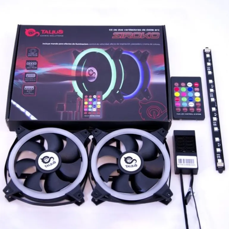 Talius Siroko Twin Pack Doble Aro RGB + Tira LED + Control Remote - Ventilador 12 cm