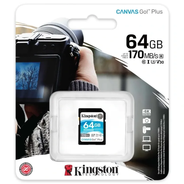 Tarjeta Memoria Kingston Canvas Go! Plus 64GB Clase 10 U3 V30