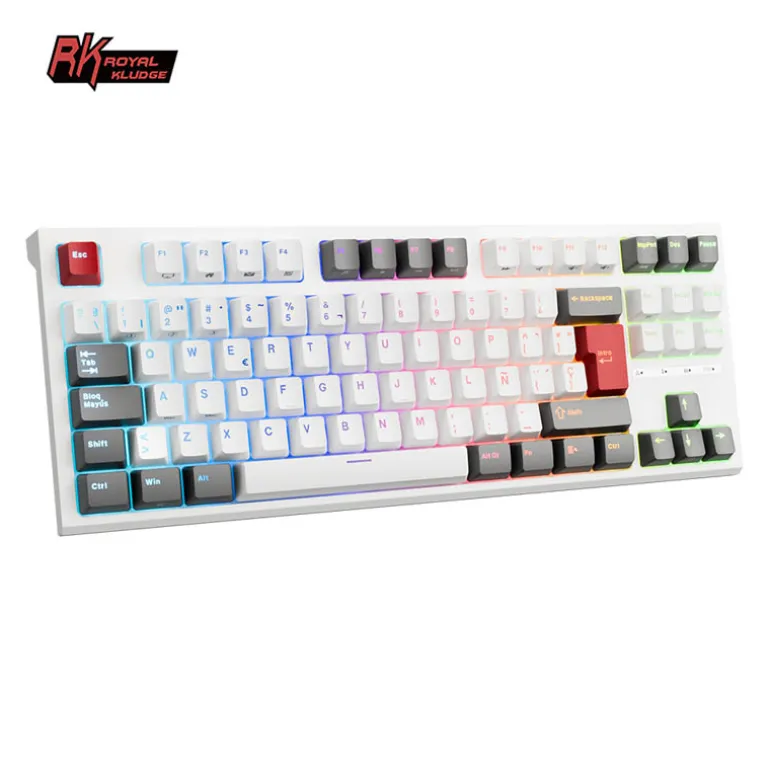 Teclado para Mac y Windows Royal Kludge RKR87 ISO-ES Hot-Swappable Switch Red Blanco