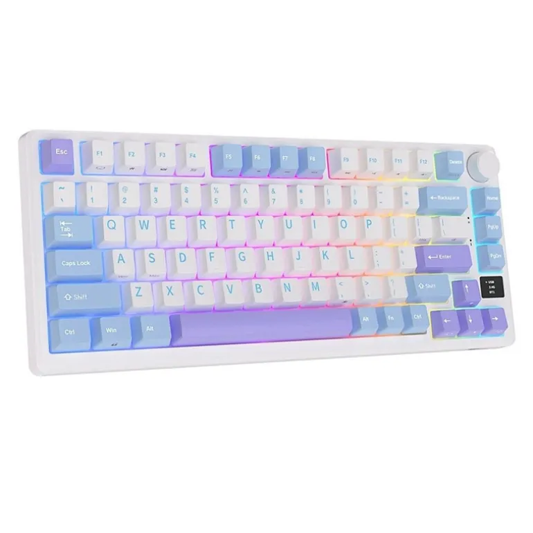 Teclado para Mac y Windows Royal Kludge RKM75 RGB ISO-ES Hot-Swappable Switch Brown Wireless Taro Milk