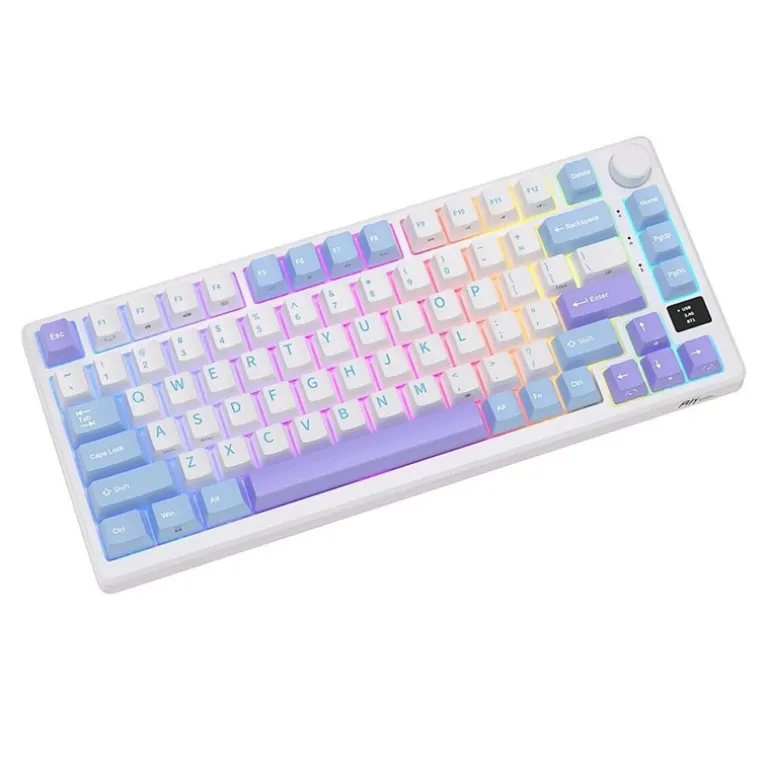 Teclado para Mac y Windows Royal Kludge RKM75 RGB ISO-ES Hot-Swappable Switch Brown Wireless Taro Milk