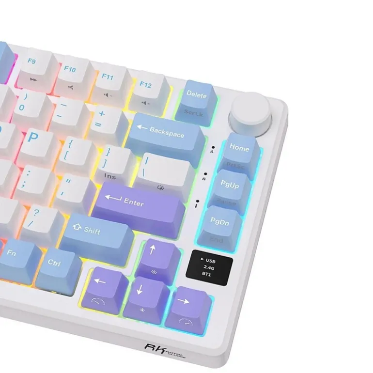 Teclado para Mac y Windows Royal Kludge RKM75 RGB ISO-ES Hot-Swappable Switch Brown Wireless Taro Milk