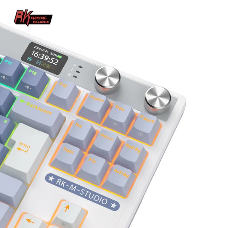Teclado para Mac y Windows Royal Kludge RKM87 ISO-ES RGB Hot-Swappable Switch Beige Wireless Ocean Blue