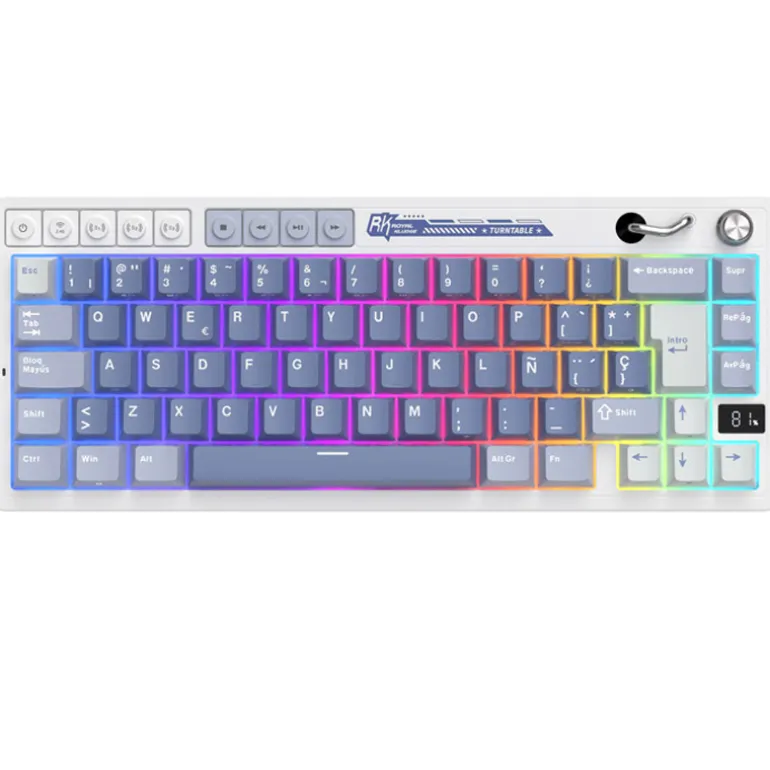 Teclado para Mac y Windows Royal Kludge RKM65 ISO-ES RGB Hot-Swappable Switch Cream Wireless Ocean Blue