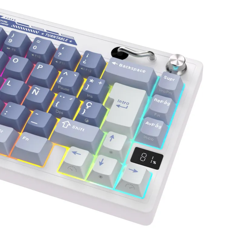 Teclado para Mac y Windows Royal Kludge RKM65 ISO-ES RGB Hot-Swappable Switch Cream Wireless Ocean Blue
